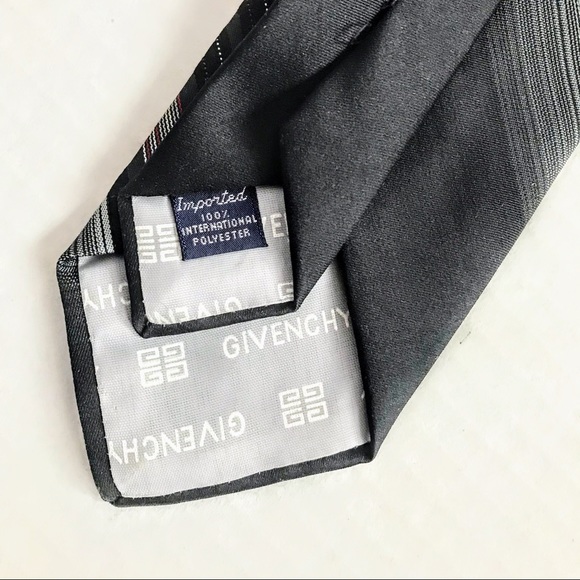 GIVENCHY Dark Gray White Black Thin Red Stripe Tie - Picture 8 of 11
